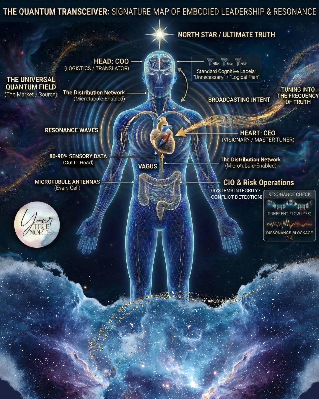 A detailed quantum diagram of a human figure titled 